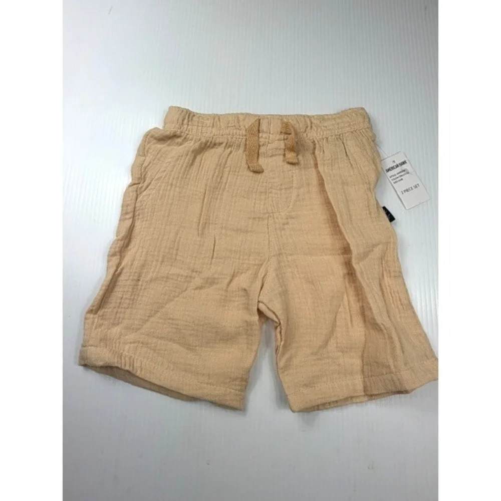 American Hawk Boys 2 Piece Set 12M Apricot Gauze Cotton Shirt Shorts Outfit‎